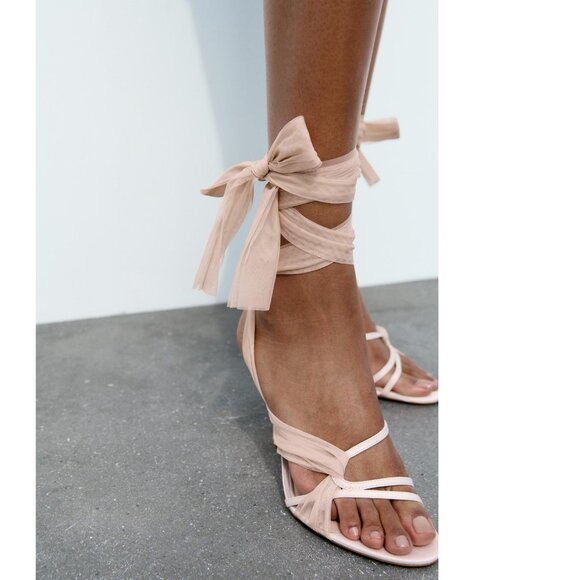 Zara Tulle Heel Sandals Pink NWT - Picture 3 of 10